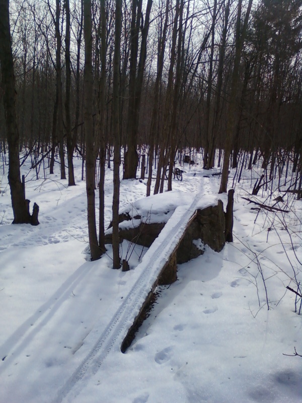 Riding the log over the rock in the snow. mmmm mmmm good.
