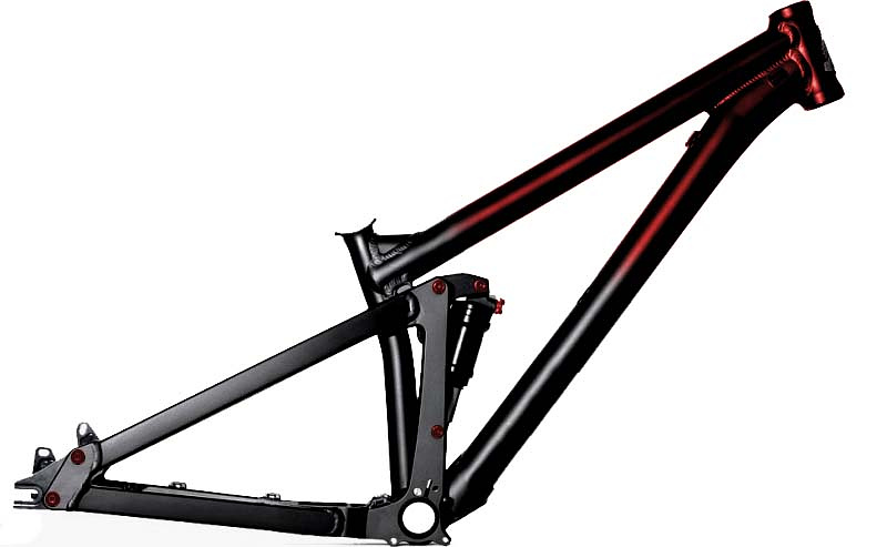 Blackmarket Killswitch
=de-stickered
=ano-red pivots
=integrated pivotal
=no derailleur hanger/cable guides
=red to black fade
