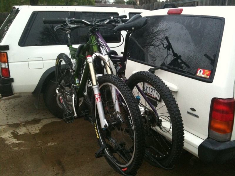 Two bikes and a jeep.