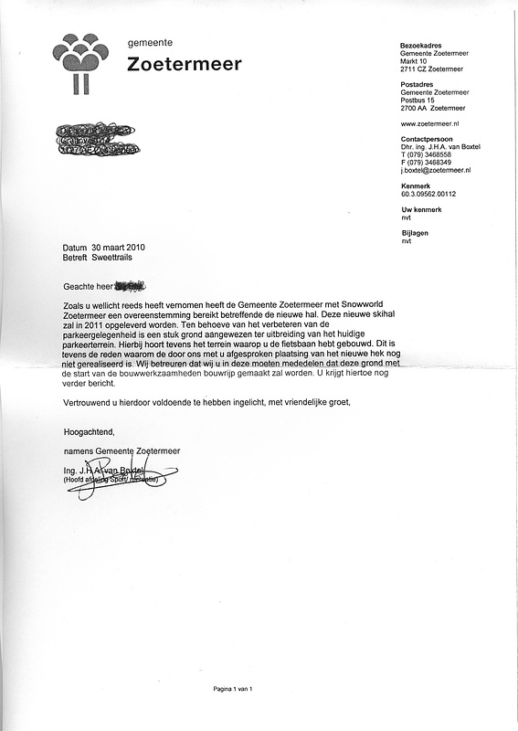 Brief van de gemeente zoetermeer