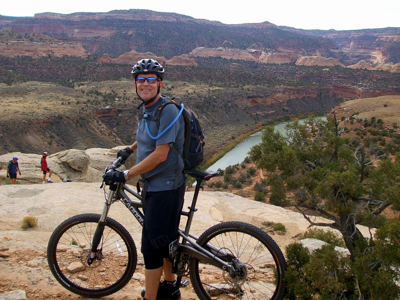 Taking a break before doing a hike-a-bike descent down to Horse Thief trail by the Colorado River
