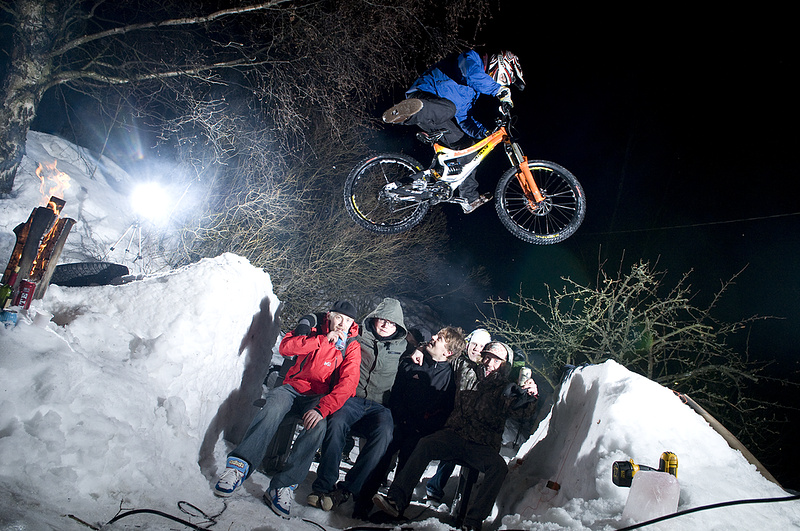 Chilling out with the crew in a backyard-bbq party. Buiding a small "snowpark" in the backyard was possible, as we had lots of snow in Finland this winter. Beer, BBQ, music and bikes... Good times. Toni Juopperi photo.