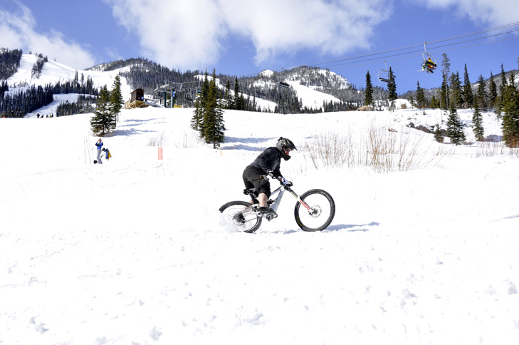 The Melt Freeze Cup is a downhill mountain bike race on snow, from Catamount mid-station to the plaza.