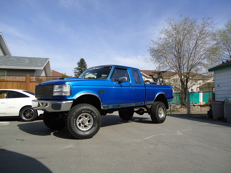 this is bubba my 94 f150 9" lift on 35   351 supercharged