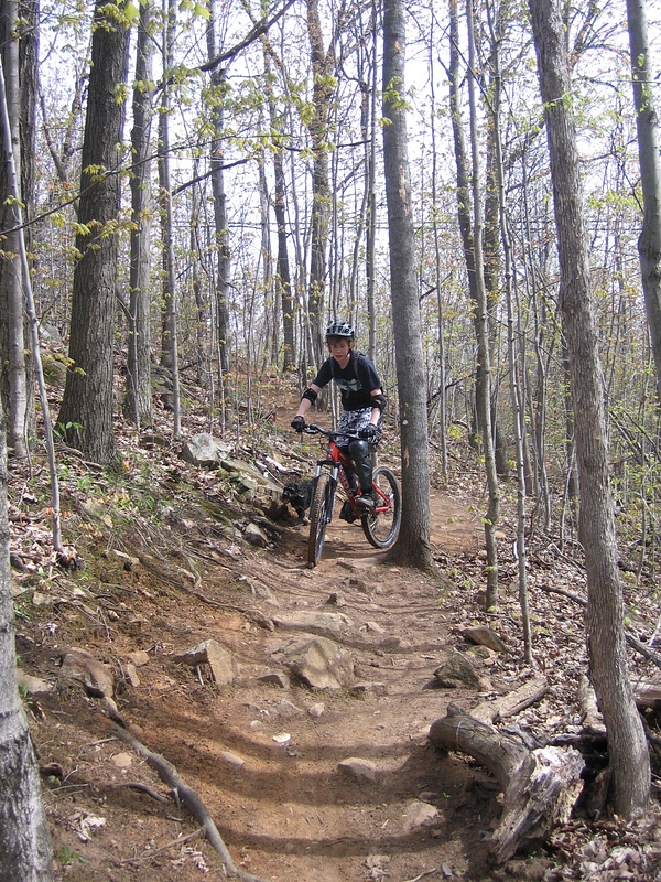Ty on the tight downhill switchback section