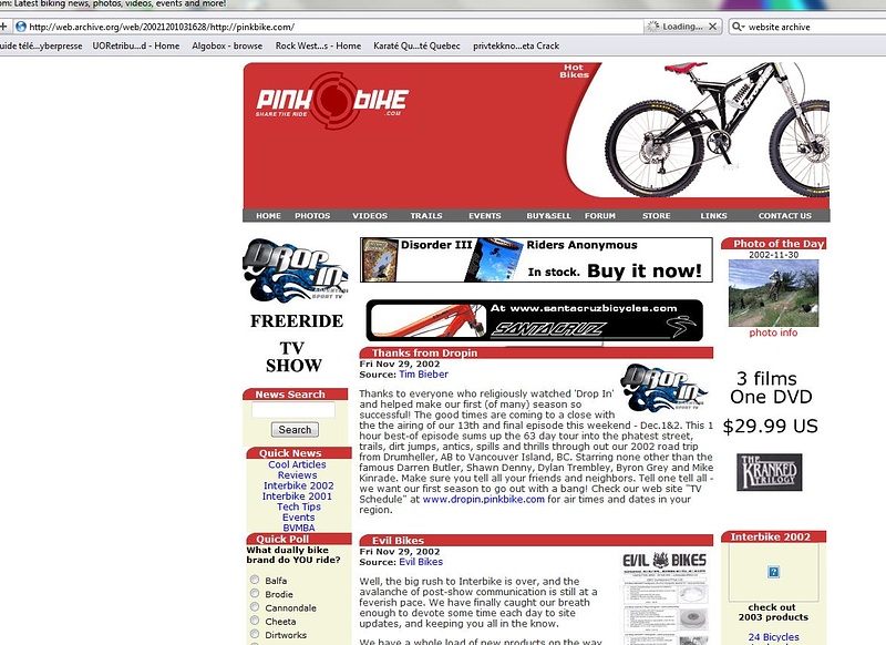 Pinkbike website in 2002 with pictures.