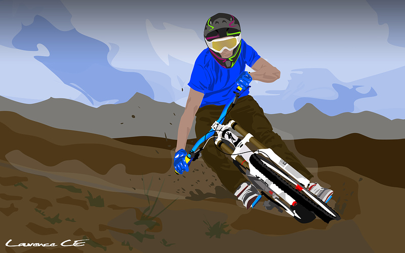 Due to confusion and argument...this is a Trace drawing (just to shut people up) done in Photoshop of Toby railing a berm - Laurence CE - www.laurence-ce.com