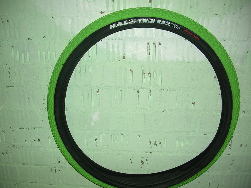 unused Halo twin rain green tyre