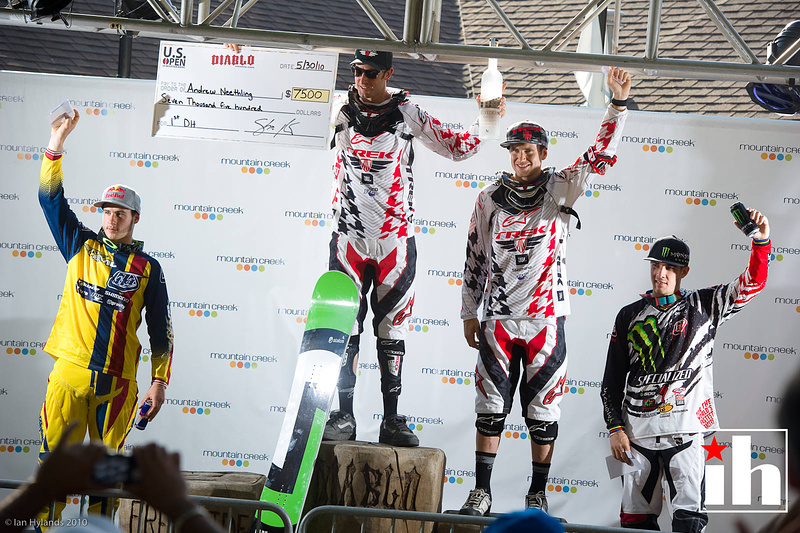 Neethling claiming his winnings for the Downhill.