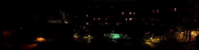 Appalachian Hotel at night.