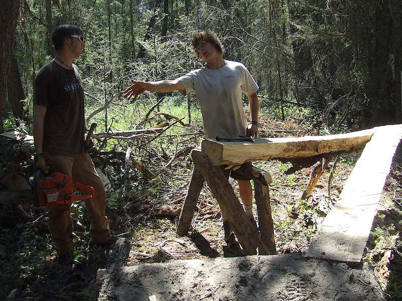 Seth, I and master-builder Gus working on a skinny... roll-off to tranny or drop down.