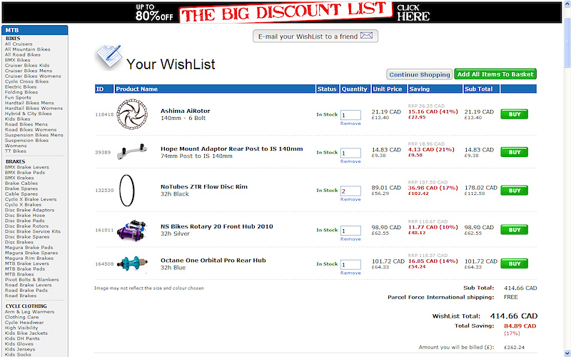 This is another cool wish list that would make my bike lighter