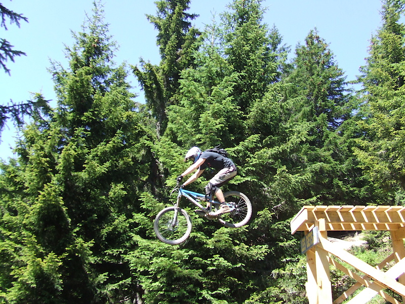 Dropping the 10 footer on the new freeride trail