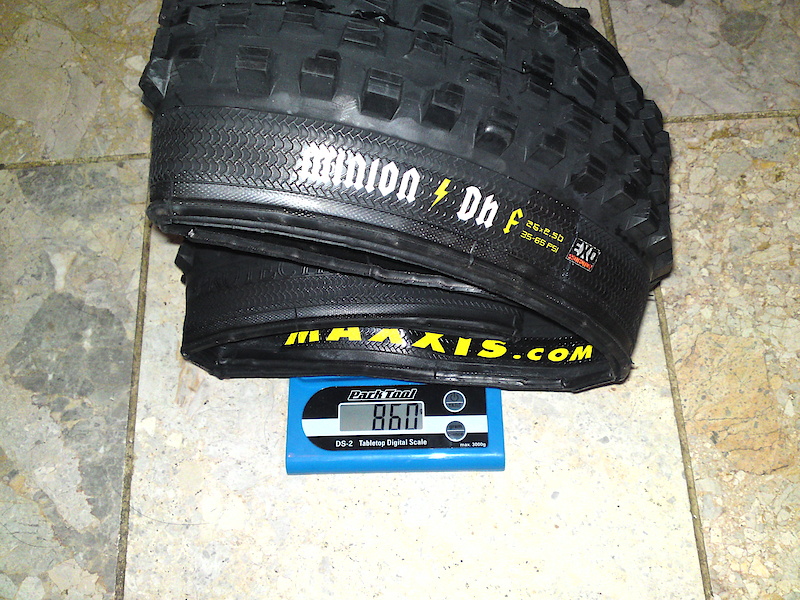 Maxxis Minion DHF Exo Protection folding, 2.5 In shitty 60A. 860g

Mad variance, 49g!