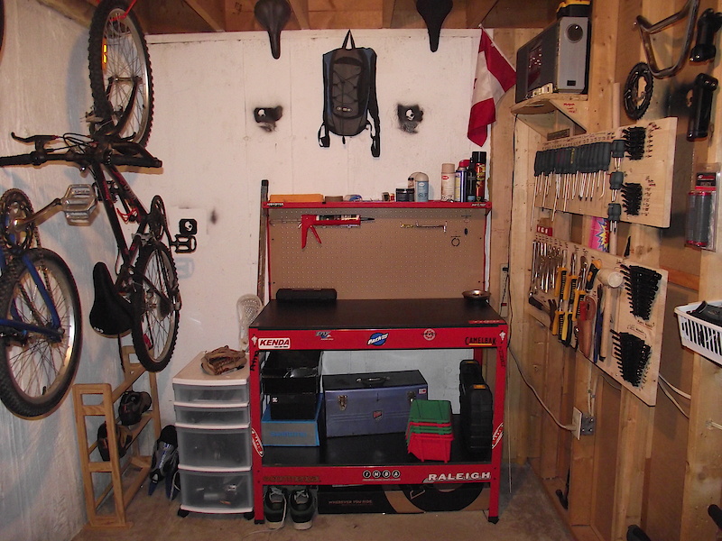 Front wall with my workbench and large non hangable parts stoage.