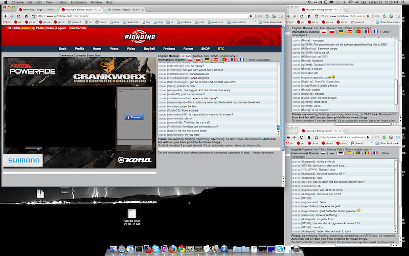 Crankworx Colorado Live Chat.
over 2500 uses chatting live in 8 rooms and languages while watching live.
