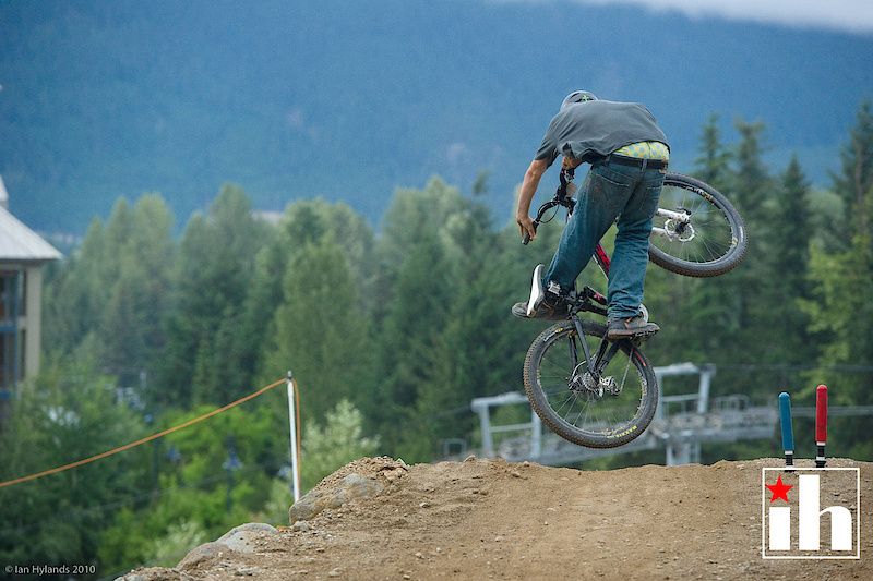 Crankworx Slalom - Ryan Howard wasn't going to win the race so he threw this sick table off the finish line step down
