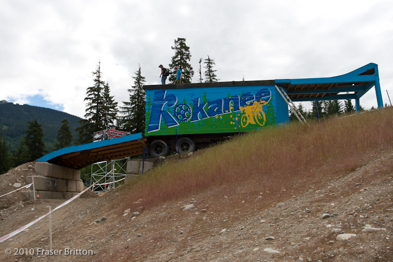 ..which is the Kokanee trailer. Riders will step up to the top of the blue trailer and have only a second or two before dropping off the opposite end: a 10 x 20 foot distance that should see some burly moves.