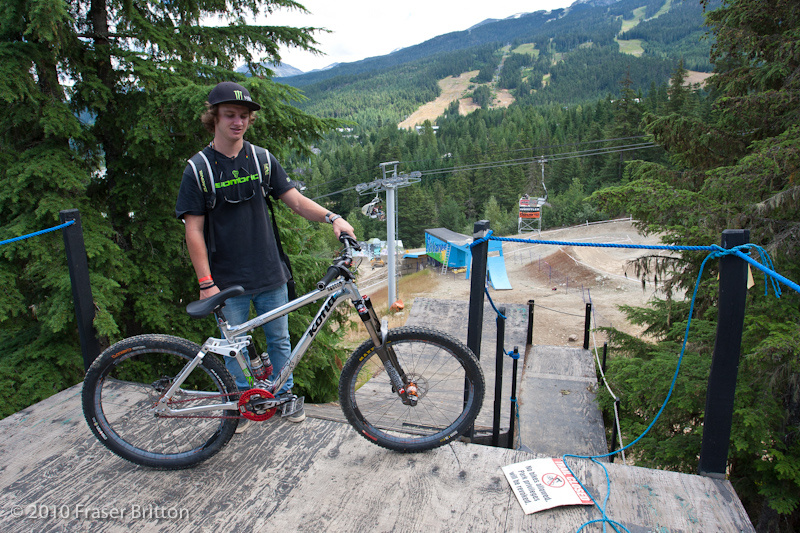 The 2010 Crankworx course starts with this drop-in step down onto a transition that shoots you out toward the next feature..