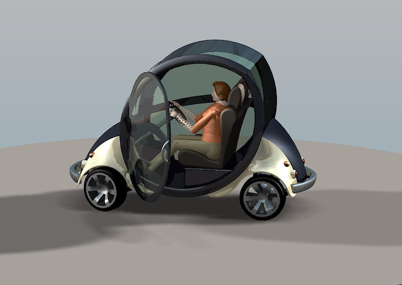 Small urban vehicle, having dimensions close to those of the "Smart" car. Based on a golf cart base. Can be produced with electrical or gas engines.