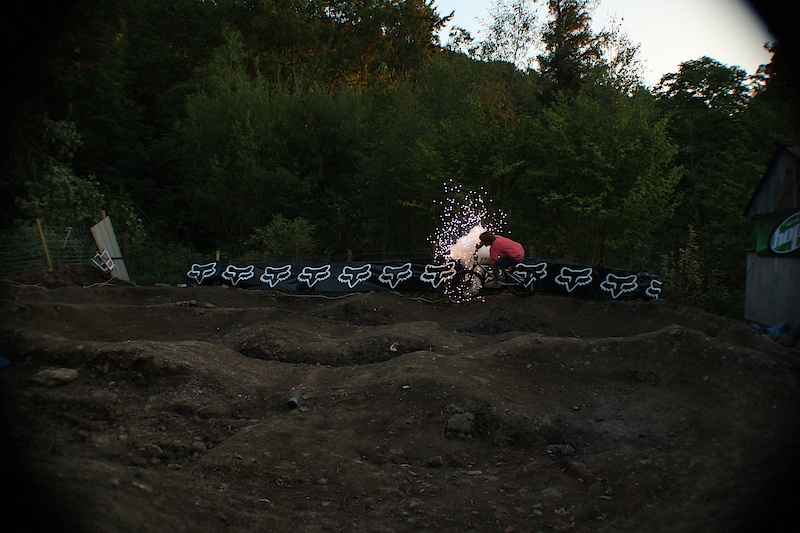 Spicing up the pump track with some pyrotechnics.
