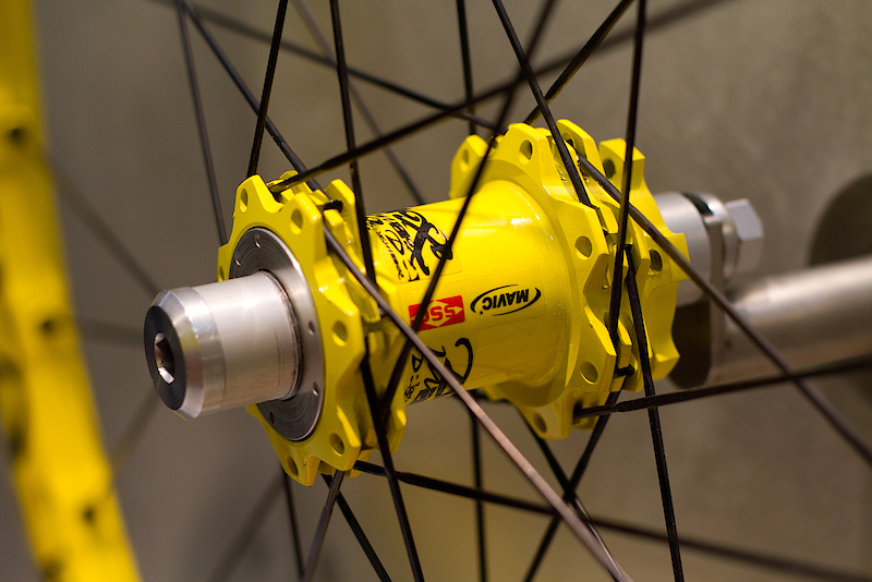 Mavic had their Deemax wheels hanging up in both standard version and the lighter yellow Ultimate model pictured here.