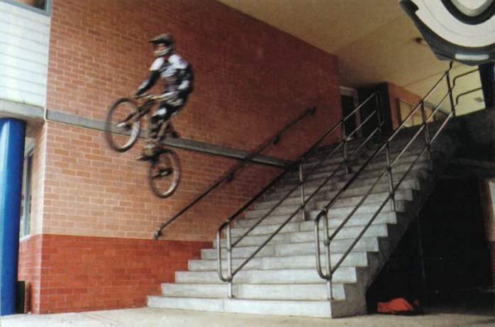 A really big stair huck.  The rider apparently survived it too with only minor groin injury =P