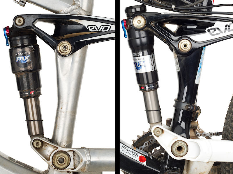 Mikes old Remedy frame compared to new Remedy frame. Evo link changes.