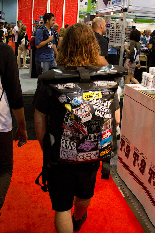 Every once in a while you run into something that looks like it has been around for a long time, and this back pack struck me as that. Covered in stickers, this pack looks like it's been around the world and back!