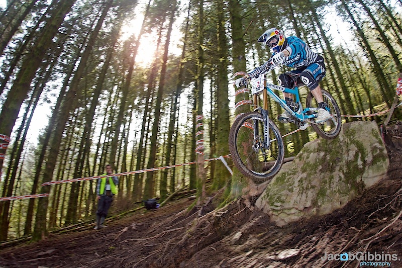 Here Gee Atherton (round winner) sends it off one of the many features on the track