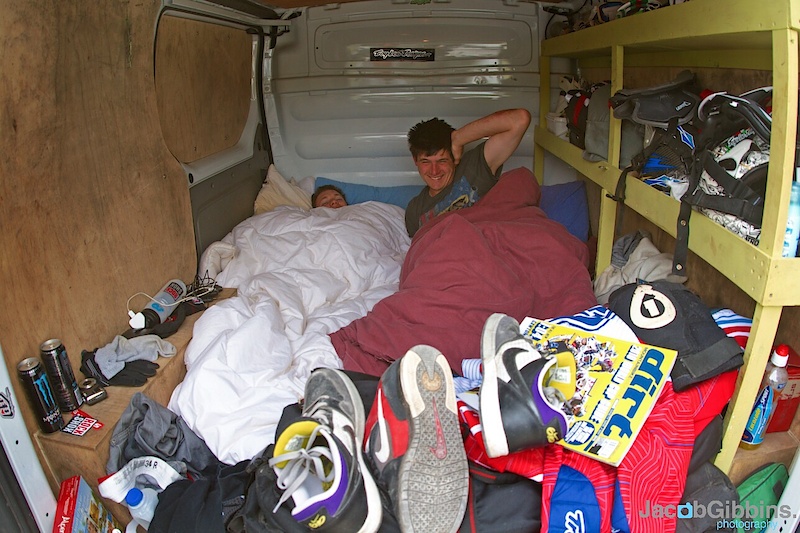 When you're not in the top 5 at WCs it's not all hotels and jets, it's 3 men in the back of a van all getting just that bit too cosy!