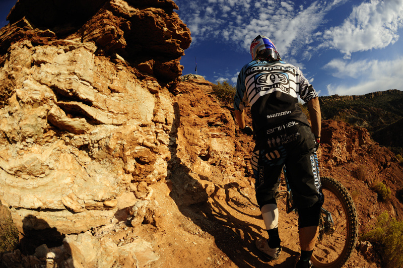 Gee Atherton making a late afternoon appearance to practice some really large DH moves on his bike.