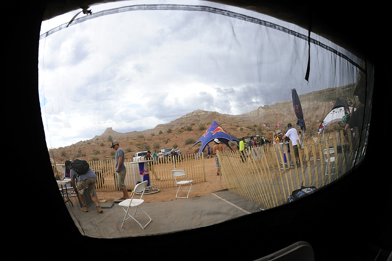 Everybody rushed to the unsafe confines of the media tent...