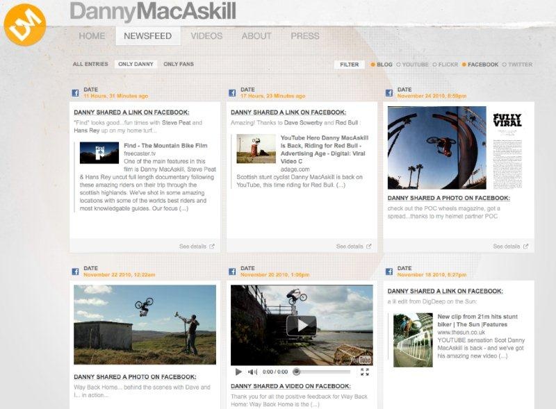 "newsfeed" on Danny MacAskill's new website