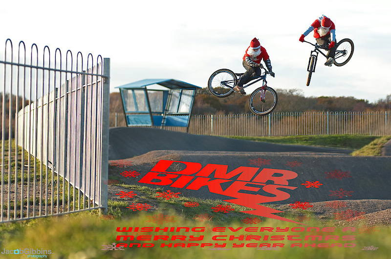 Shot of Sam Reynolds and Olly Wilkins riding at a BMX track in santa outfits for the DMR Xmas vid which is online now

www.JacobGibbins.co.uk