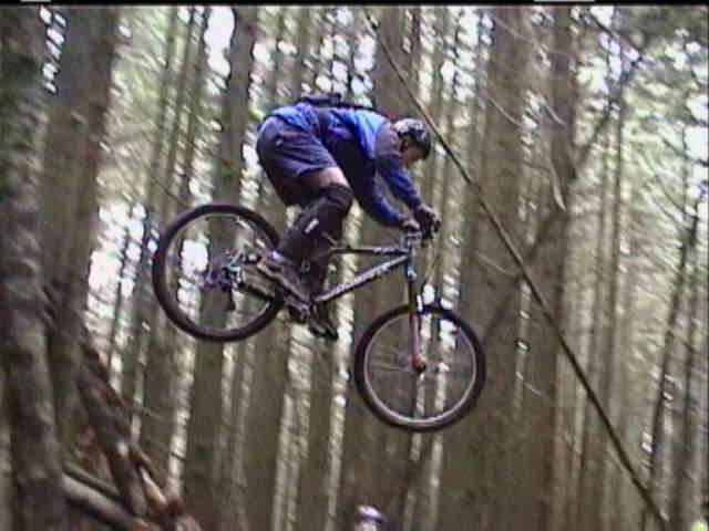 Jamie dropping off a ramp at the Woodlot.