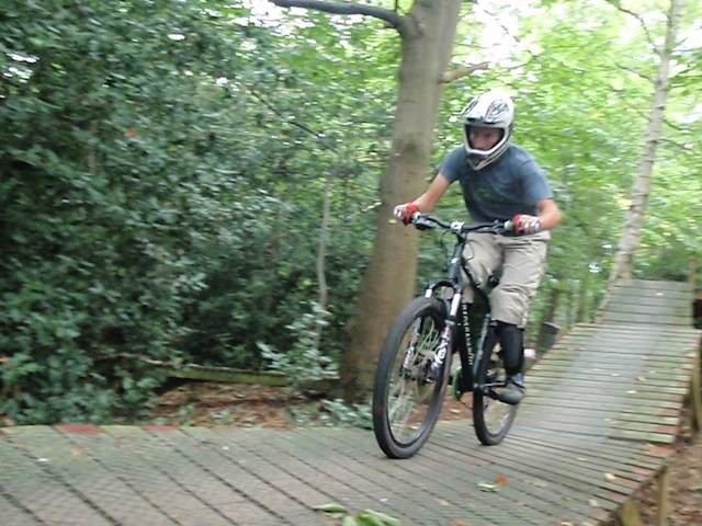 On my old bike - one of the roll ins to a sweet banked wooden berm