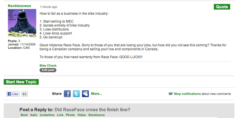 I just dropped this gem on the "Did RaceFace cross the finish line?" article on Vital. LOLOL!!