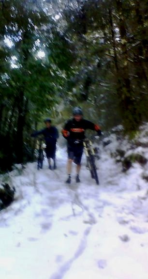 These pics a few years old now...
Just a bunch of mates...different bikes, riding styles...hard tails,xc,am/freeride and a dh rig...
track was so snowy we had to push to the top..the descent was loose as...good times.