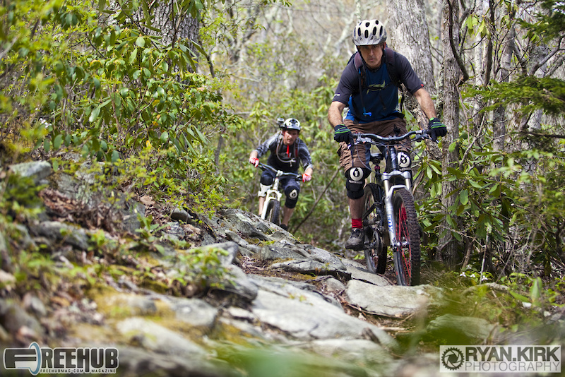 Rider Ethan Anderson and Brandon Watts in the midst of the High Country tech, Boone, NC.