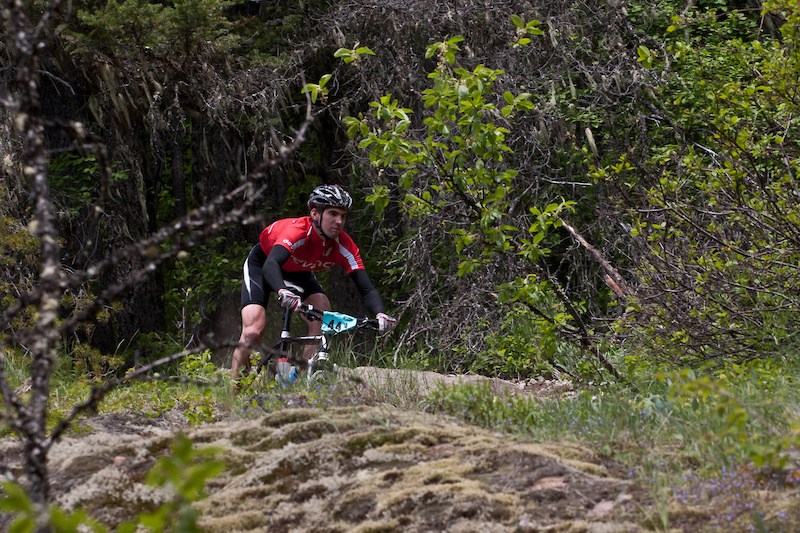 The fastest rider of the day Neal Kindree pinning it downhill on his hardball