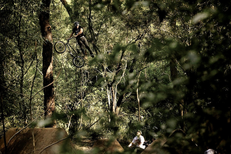 Unit BMX rider Josh Stead leads team mate Dane Searls through the set. Photo Raine Turnbull