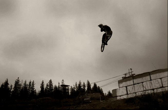 Styled whip of the final booter of the Slopestyle course