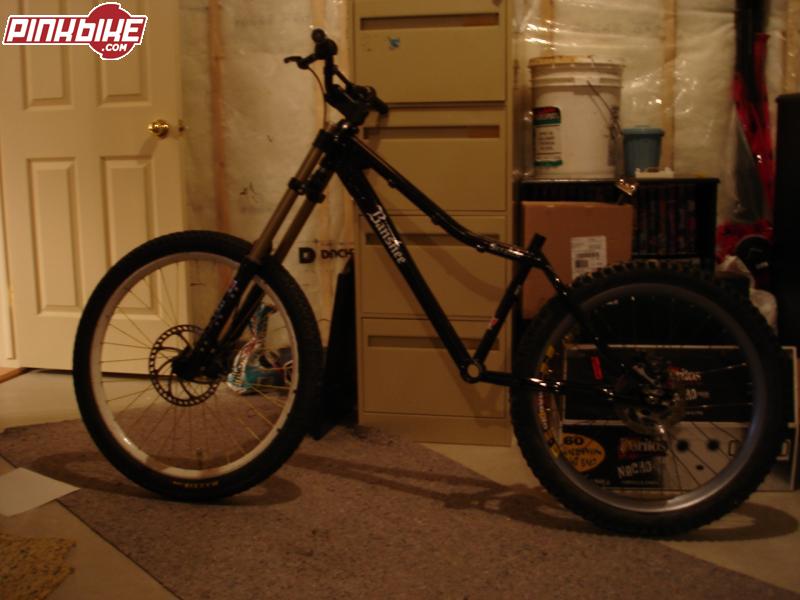 this is my new frame (set up) really one of a kind its not dome tho im still waiting for an fsa pig pro dh/ xpedo pedals/ hayes el camino/ and race face bb!!! the rest of the parts r banshee scratch frame, boxxer team fork mavic 321 front wheel, mag 30 rear etc...