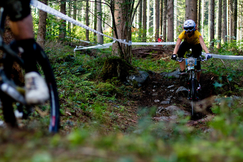 Angle Hohenwarter during training for the chainless night pumptrack race