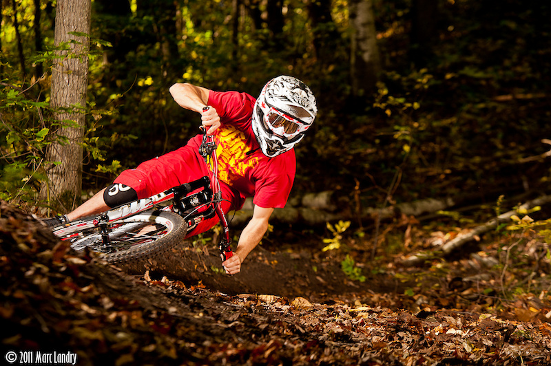 Tyler Skrinek railing the berm at Big Trees with moto inspired style.