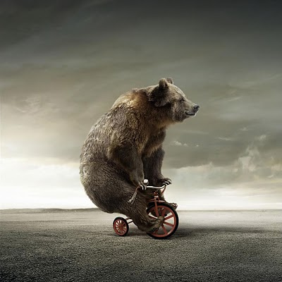 Just a bear riding a tricycle