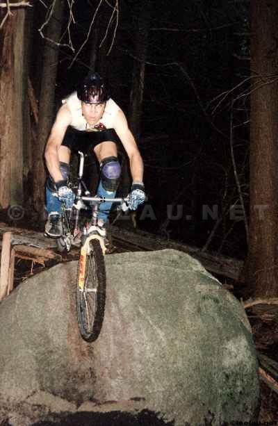 Dave on the ghetto steel Norco Nitro hardtail that he rode so skillfully. Pink Starfish. 1997