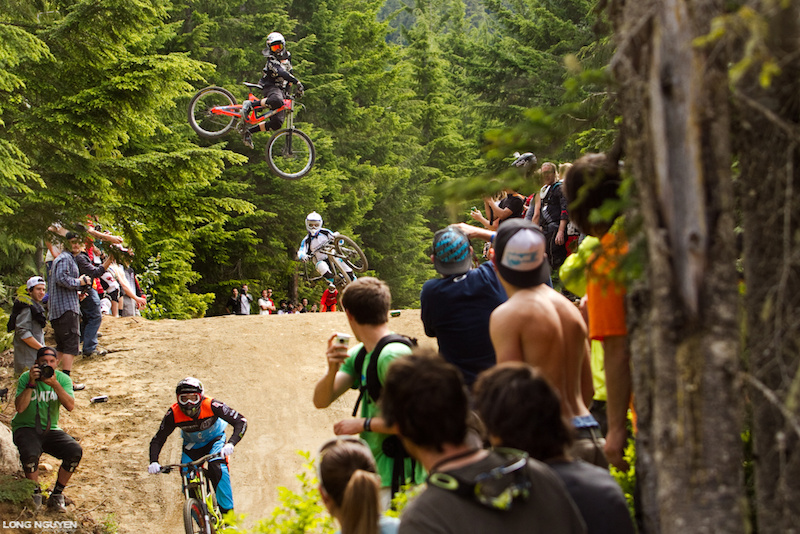 T-Mac steezing it out during the unofficial World Championship whip off contest during Crankworx.