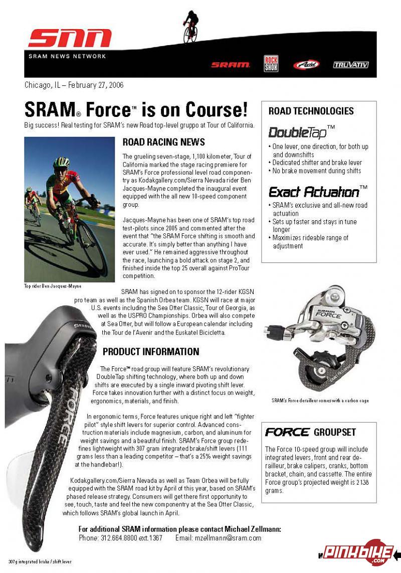 SRAM new Force professional level road componentry 